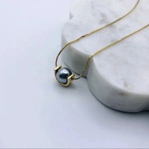 DAINTY Single Pearl Floating Necklace, Pearl Necklace, Gold Plated Neckl…